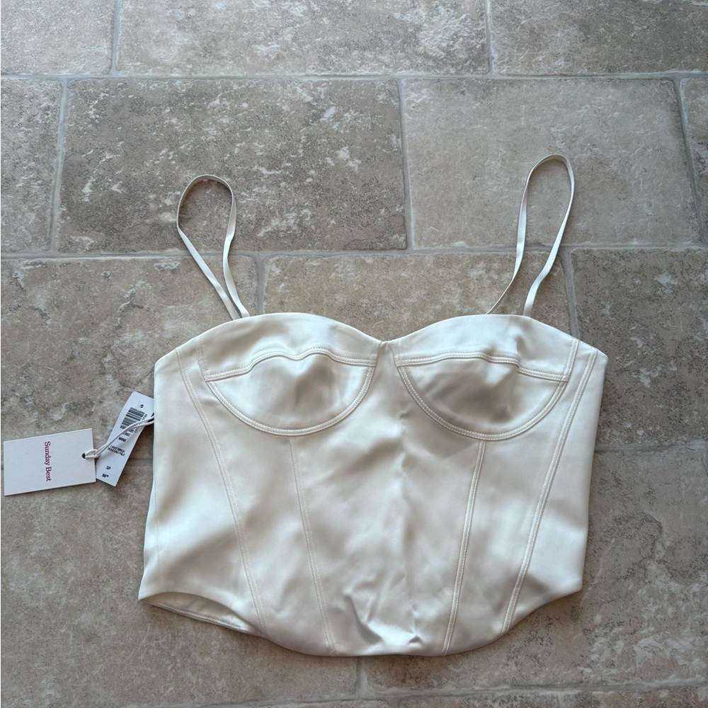 Sunday Best Ivory Satin Bustier Crop Top